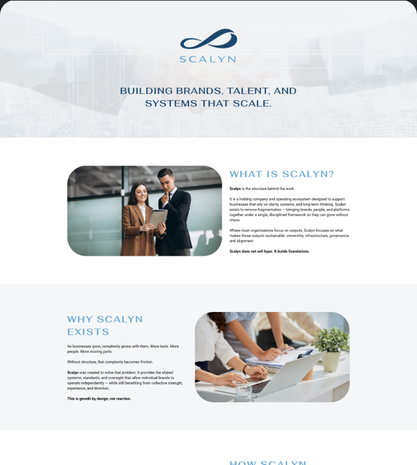Scalyn website shown on a desktop screen